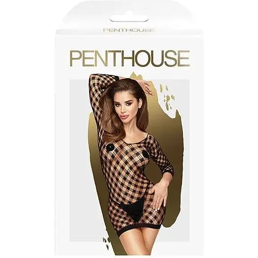 Міні-сукня з геометричної сіточки та довгими рукавами Penthouse - Passion Goddess Black S/L - фото 3