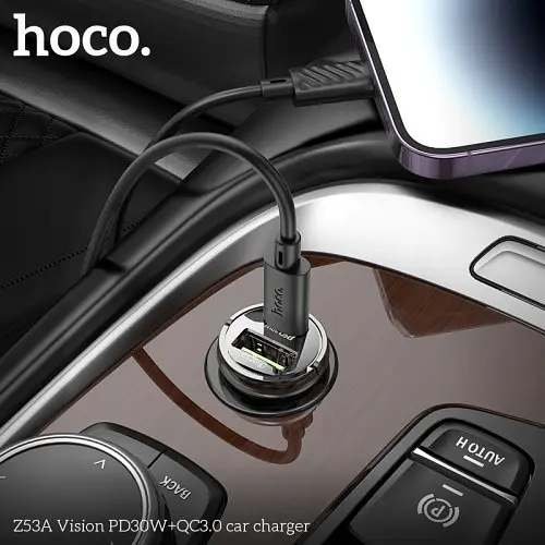 Автомобільне зарядне пристрій HOCO Z53A Vision PD30W+QC3.0 transparent чорний - фото 2