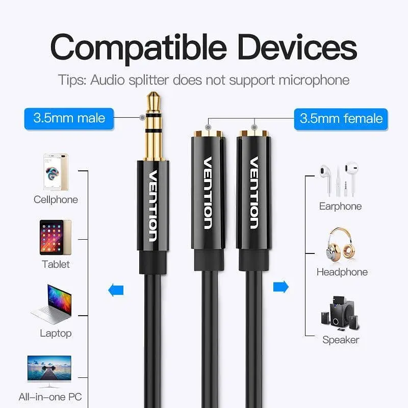 Кабель-разветвитель Vention 3.5mm Male to 2*3.5mm Female Stereo 0.3m Black (BBSBY) - фото 6