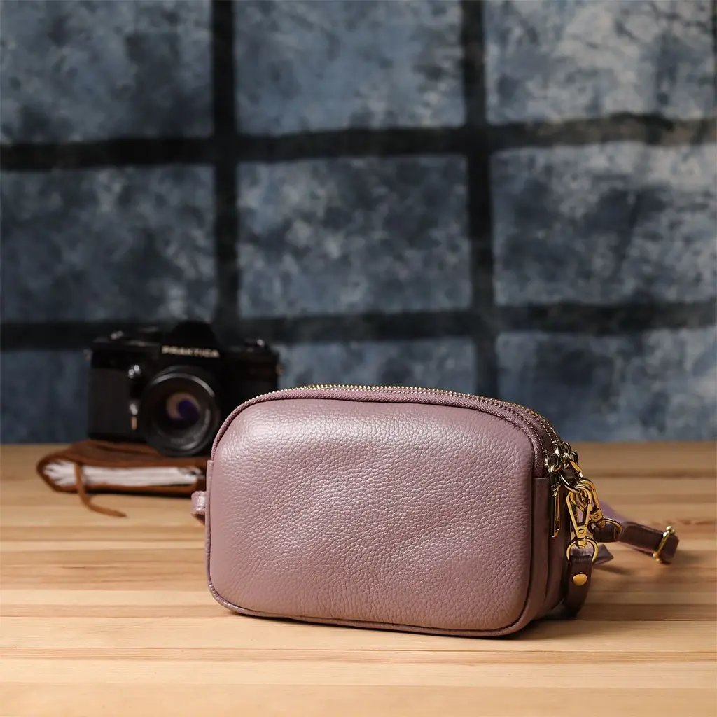 Функціональна жіноча сумка з натуральної шкіри з трьома секціями Vintage 22891 пурпурна - фото 10
