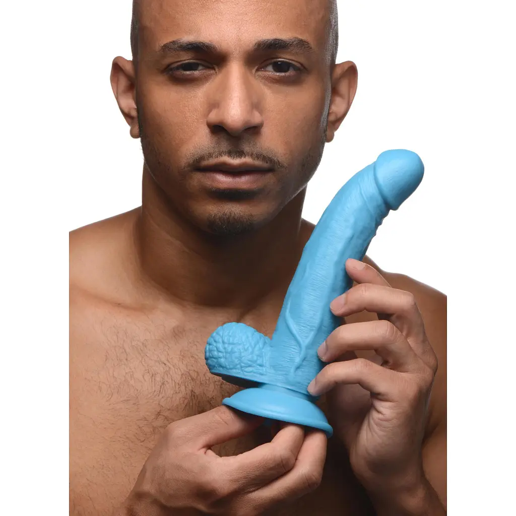 Фалоімітатор Pop Peckers 7.5 Dildo With Balls - Blue, 21.5 см (блакитний) - фото 3