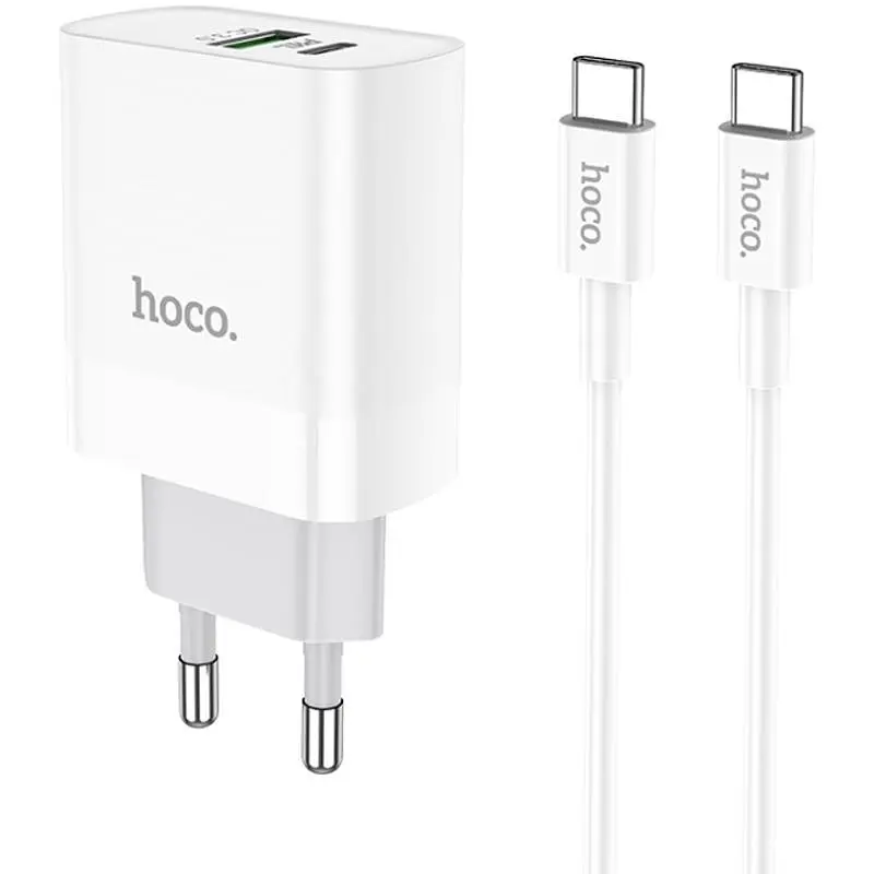 Зарядний пристрій Hoco C80A 1USB +Type-C QC3.0 3.1A White + Cable Type-C to Type-C - фото 3