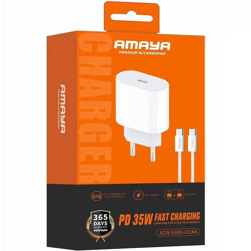 СЗУ Amaya E69S PD35W (1USB-C) + кабель Type-C to Type-C White - фото 2