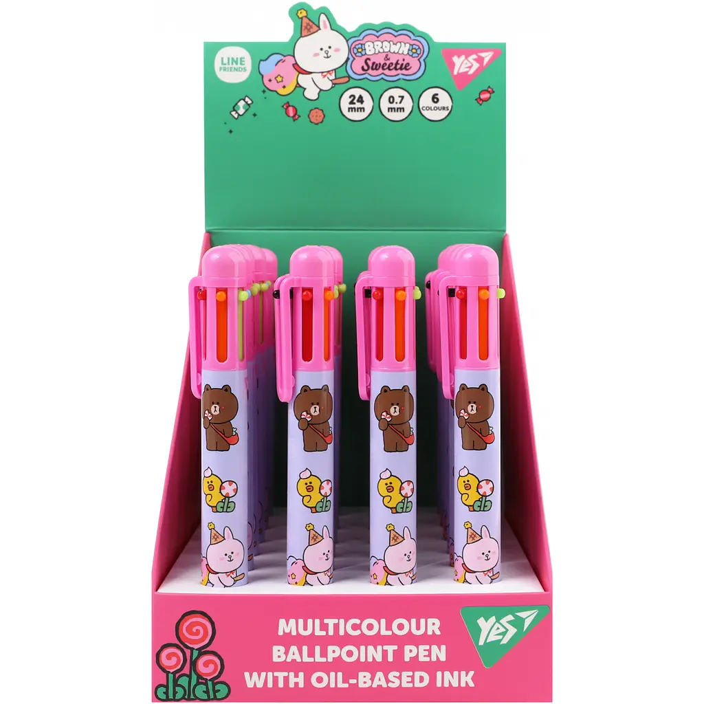 Ручка кулькова автоматична Yes Line Friends 0,7 мм 6 кольорів (412245) - фото 4