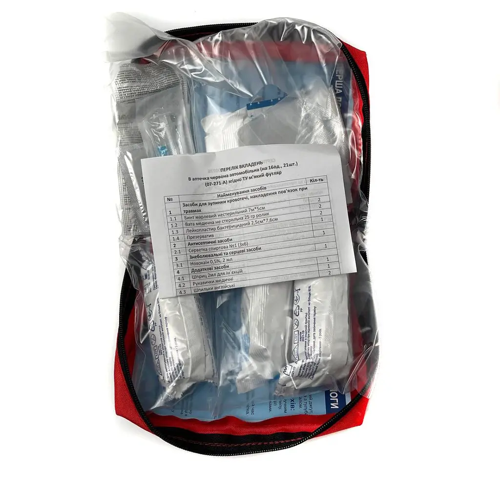 Аптечка автомобільна First Aid Kit 21 одиниці (Новокаїн 0,5%, Вугілля Активовано) - фото 2