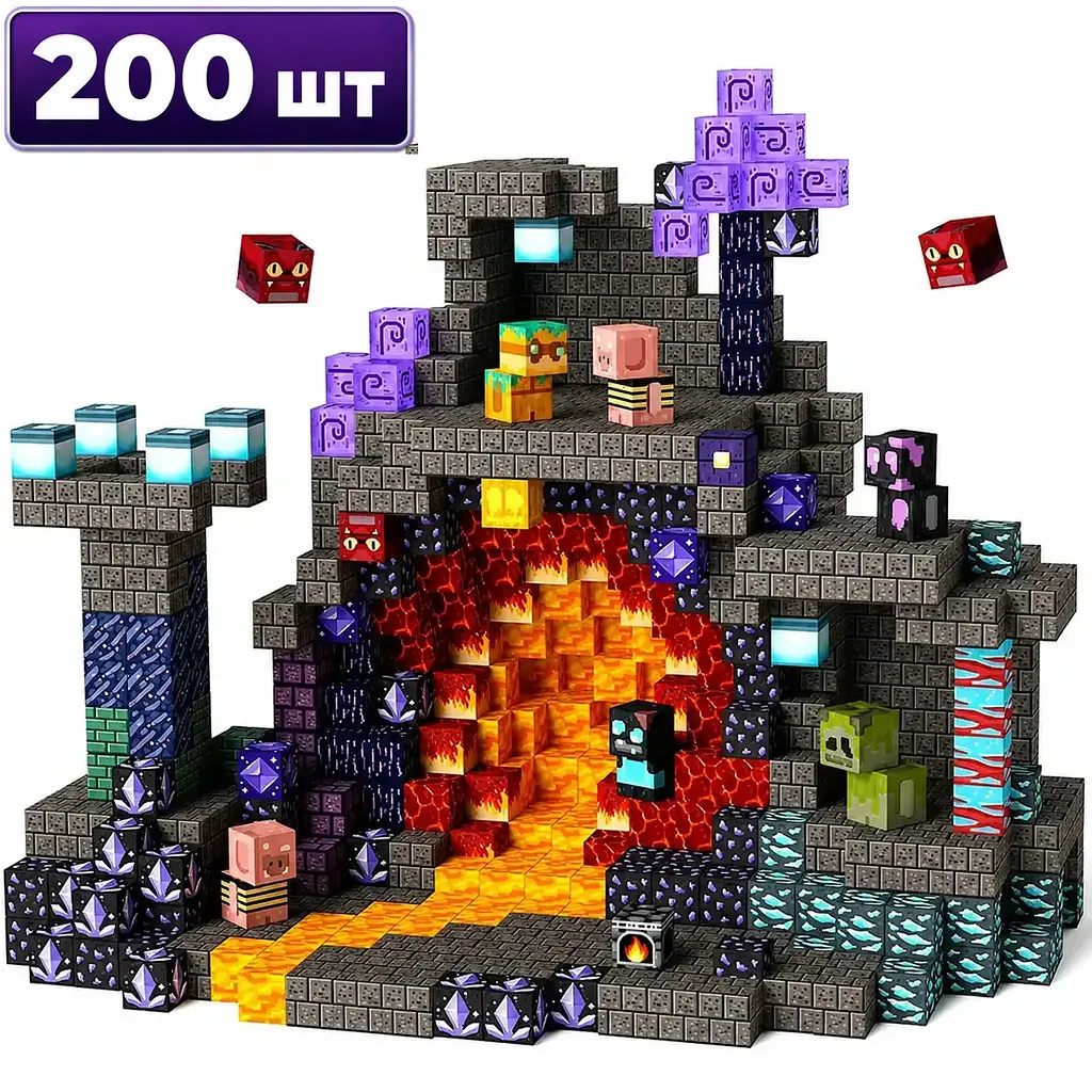 Магнітний конструктор Minecraft 200 шт по грі Майнкрафт Підземелля та лава Mk001019.1 - фото 7