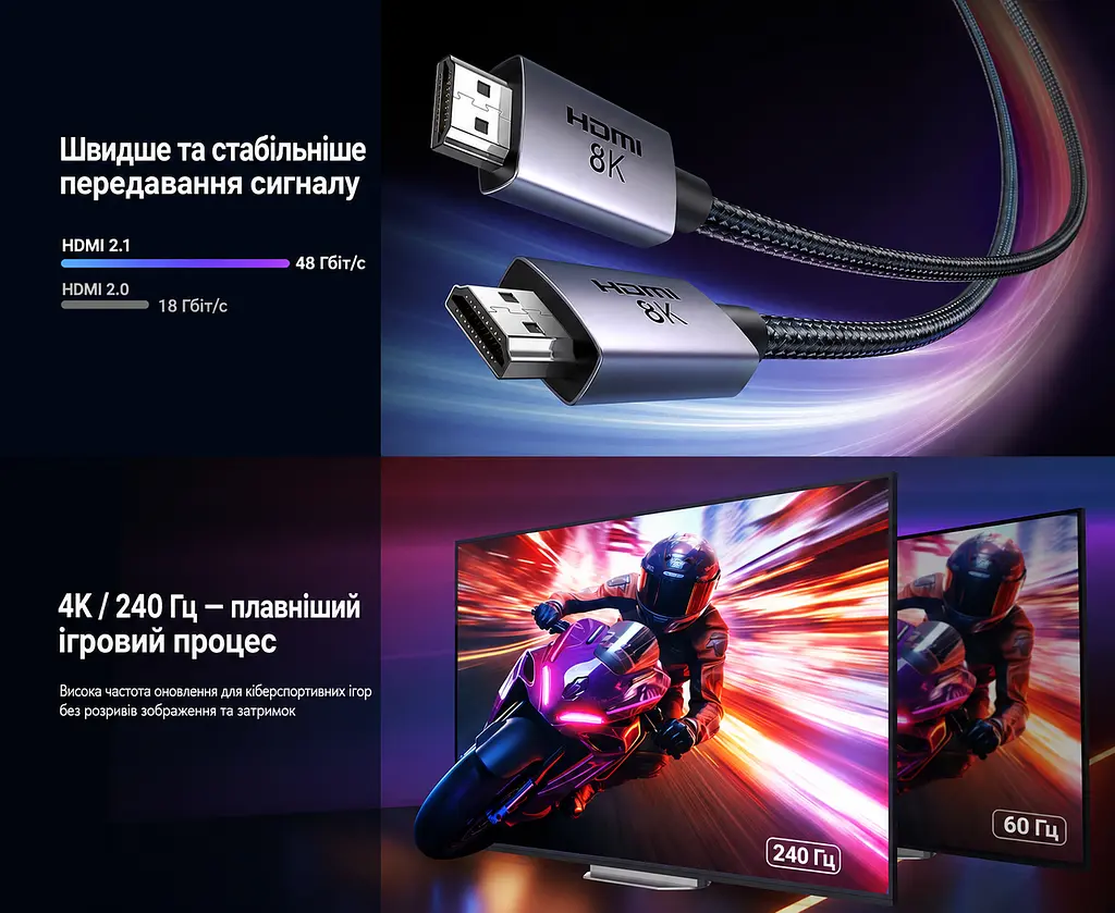 Кабель HDMI UGREEN HD171 2.1 8K 60 Гц 1 м чорний (25908) - фото 10
