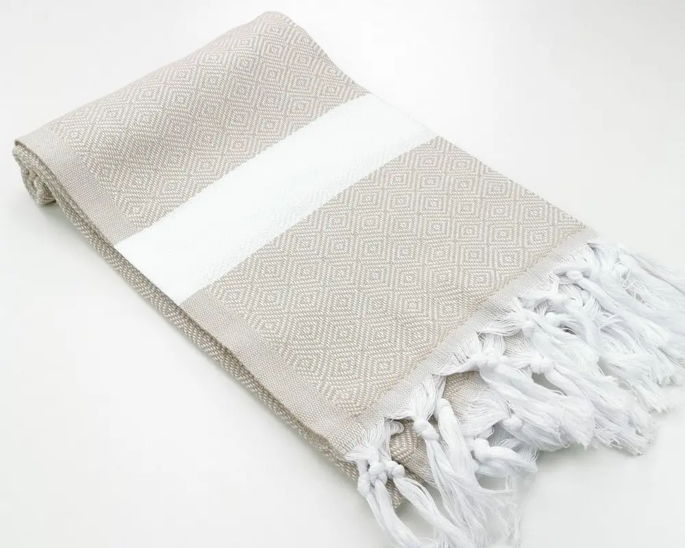 Рушник пештемаль Turkey Towel 100х180 см легкий великий для пляжу басейну бані сауни підстилка на дачу пікнік природу відпустку море ромб бежевий - фото 4