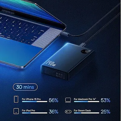 Портативная батарея Baseus Adaman Digital Display 140 W 24000mAh черная P10021508113-00 - фото 5