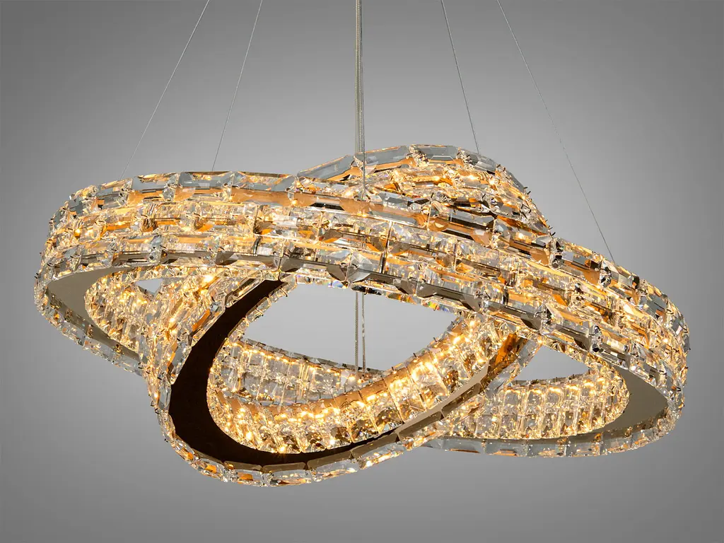 Підвісна LED-люстра Diasha 7896/600+400S-gold з двома кришталевими кільцями, пультом, 54 W, Gold, 60 см, 12-20m2 - фото 3
