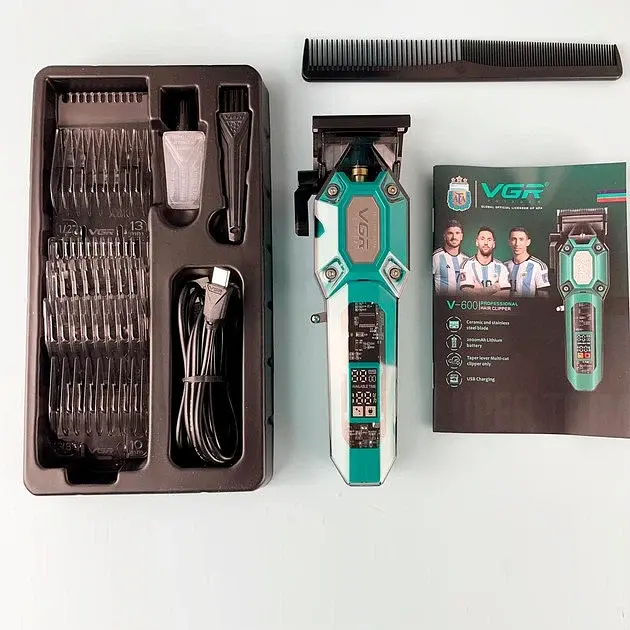 Машинка для стрижки (clipper) VGR V-600 Green, 6 насадок, регулятор висоти, LED display, 7000 RPM - фото 4
