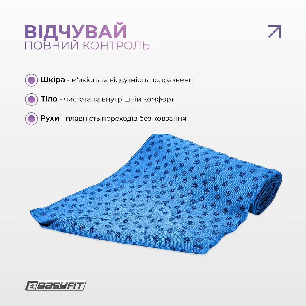 Рушник для йоги з мікрофібри EasyFit Yoga Mat Towel синій - фото 6