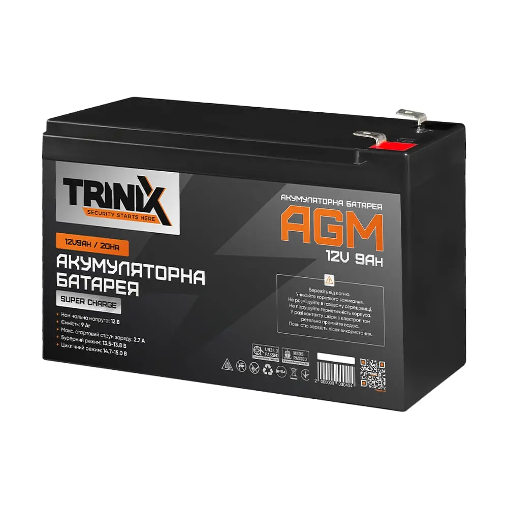 Trinix 12V9Ah/20Hr Super Charge AGM Акумуляторна батарея 12В 9А*год свинцево-кислотна (44-00050)