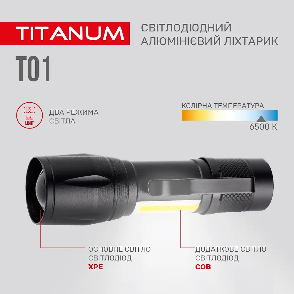 Портативний світлодіодний ліхтарик Titanum TLF-T01 120 Lm 6500 K (TLF-T01) - фото 5