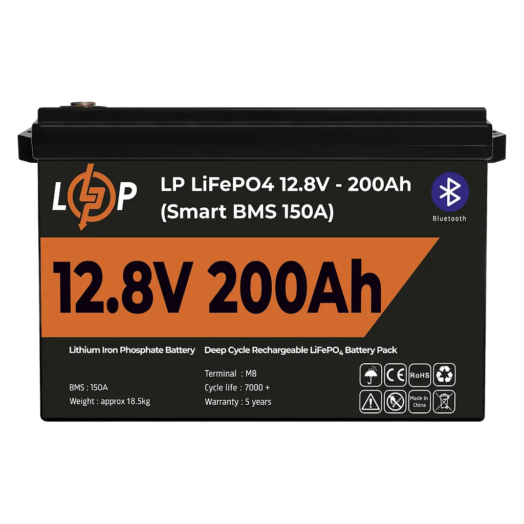 Акумулятор LP LiFePO4 12V (12,8V) - 200 Ah (2560Wh) (Smart BMS 150А) з BT пластик - фото 2