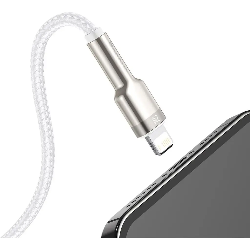 Кабель Baseus Cafule Metal Lightning 2.4A (2m) white (CALJK-B02) - фото 4