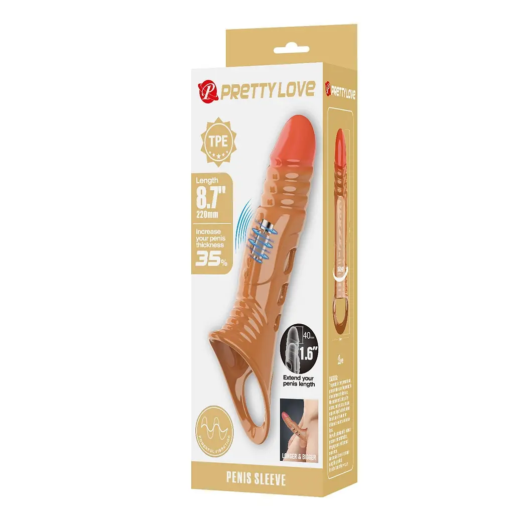 Насадка на пеніс Pretty Love Penis Sleeve Extender, 22 см (коричневий) - фото 9