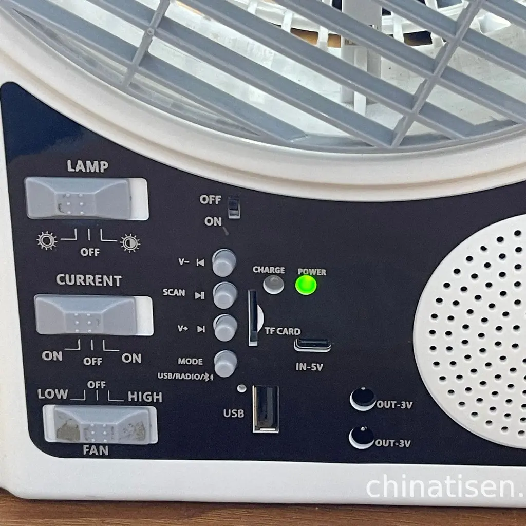 Портативний вентилятор 4в1 із сонячною панеллю, Bluetooth, радіо та LED-підсвіткою · 8″ настільний вентилятор з акумулятором - фото 2