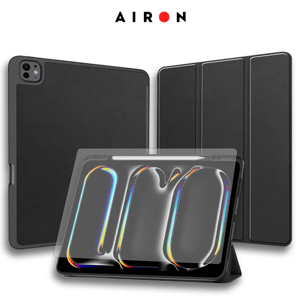Чехол AIRON Premium SOFT для iPad Pro 13 2024 с защитной пленкой и салфеткой Black - фото 2