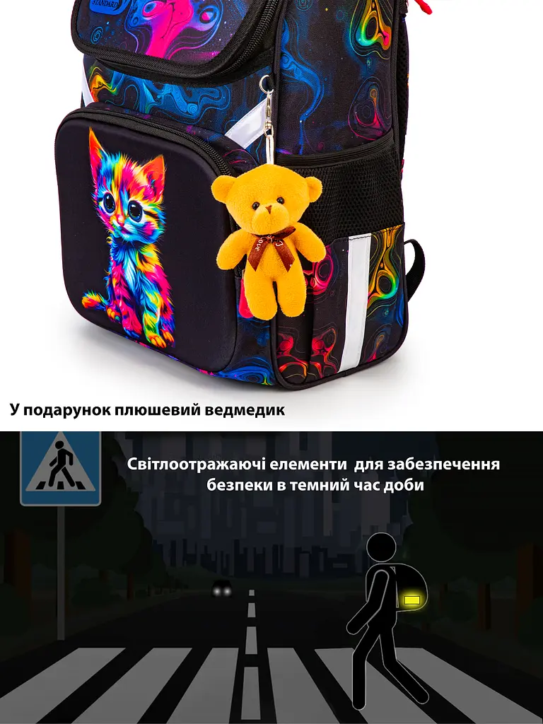Ортопедический школьный рюкзак (ранец) School Standard 6 в 1 для девочки 570 гр 14,5 литров Разноцветный - фото 9