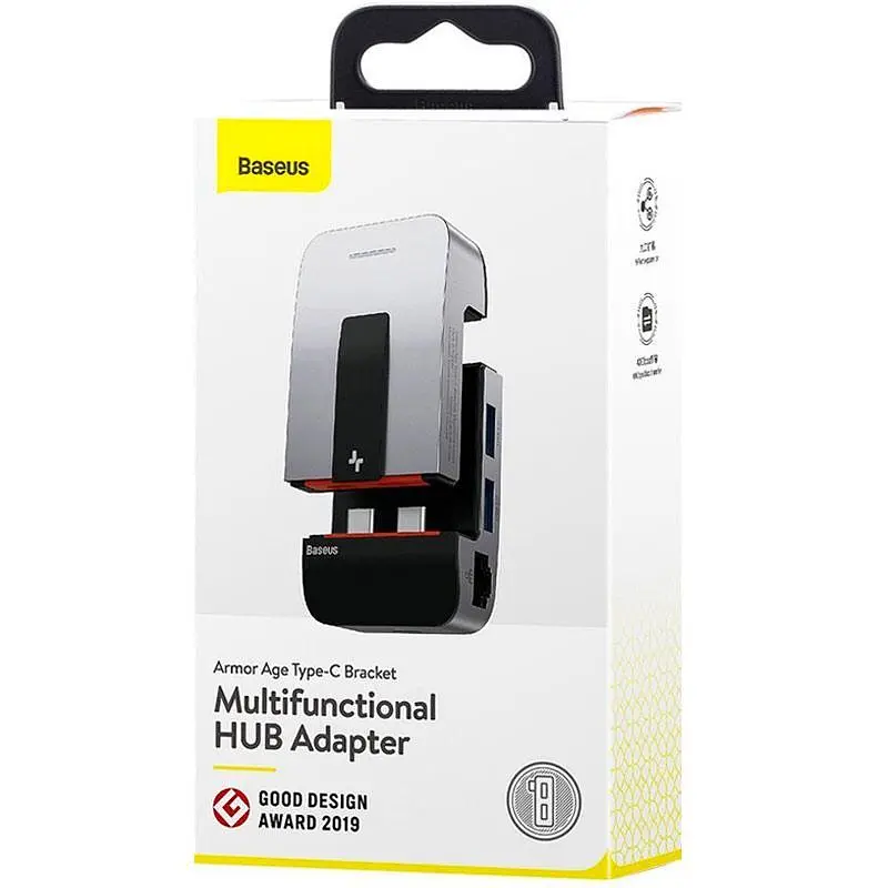 Мультипортовий адаптер USB Хаб Baseus Armor Age Type-C Bracket Multifunctional Hub CAHUB-AJ0G Grey - фото 4