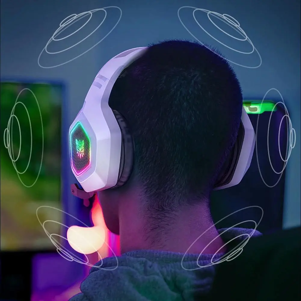 Геймерские игровые Bluetooth наушники Onikuma B100 с выдвижным микрофоном и LED подсветкой White - фото 5