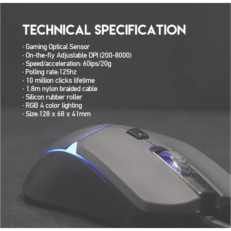 Игровая мышь Fantech VX-7 CRYPTO 60IPS, 15G, 800DPI Black - фото 5