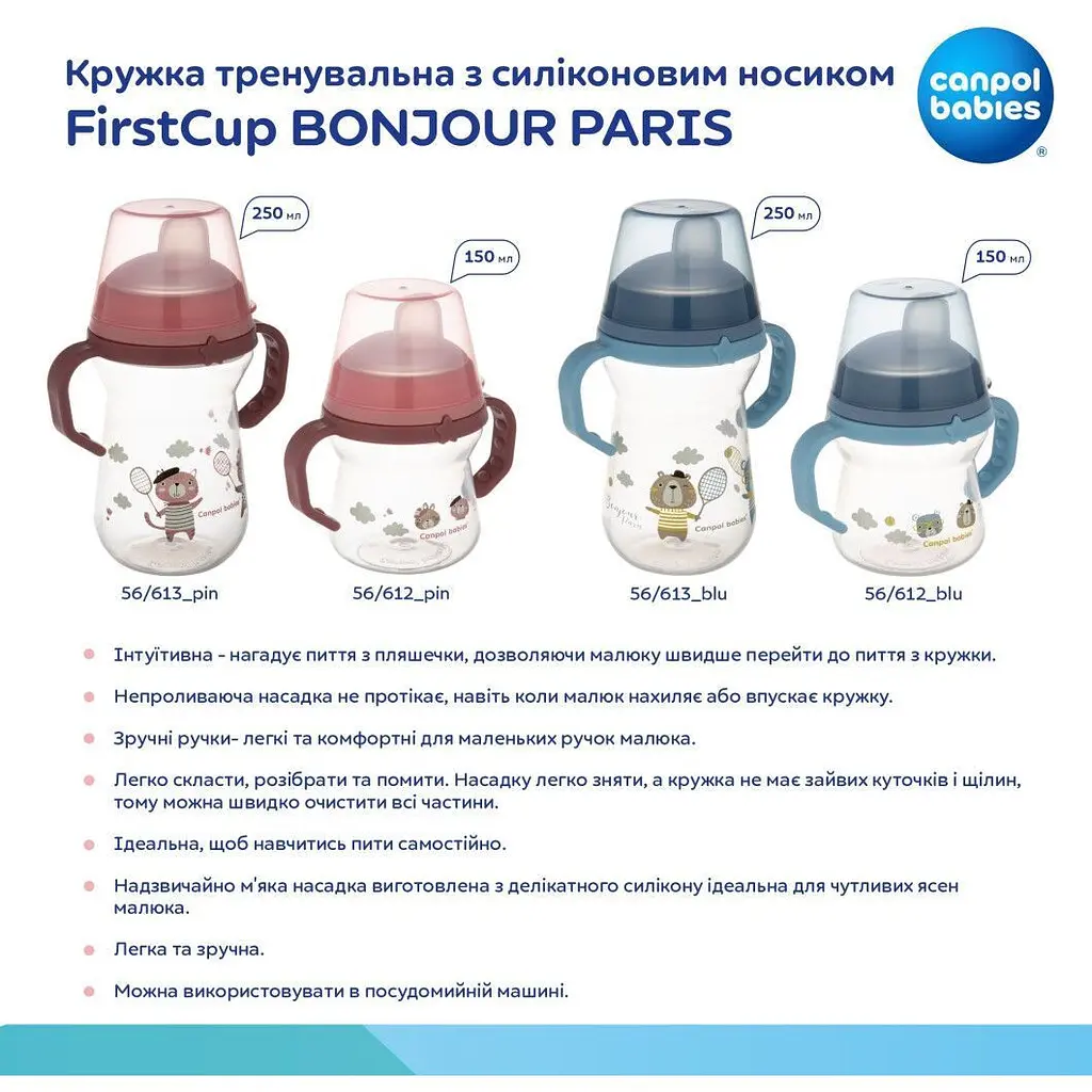 Кружка тренувальна Canpol babies First Cup Bonjour Paris 250 мл рожевий - фото 12