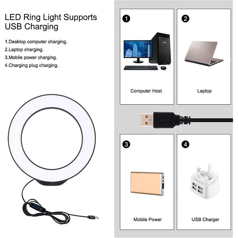 Кільцева USB LED лампа Puluz PKT3059B 6.2"+ настільний штатив - фото 8