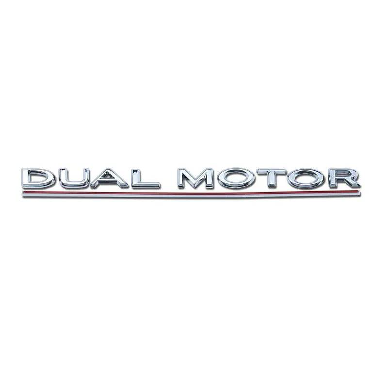 Емблема напис Dual Motor для Tesla Хром + Хромово-Червона лінія пластик на скотчі - фото 2