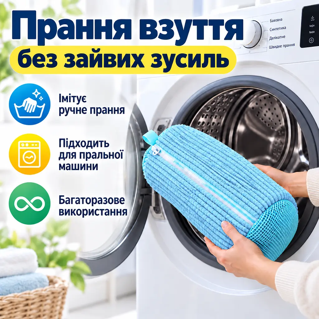 Мішок для прання взуття для пральної машини, багаторазовий, зі щільним мікрофібровим ворсом, 39×19 см KT9003901 - фото 9