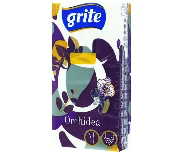 Grite Orchidea White, Упаковка 6 шт. х 9 шт., Хусточки паперові Гріте, чотирьохшарові - фото 2