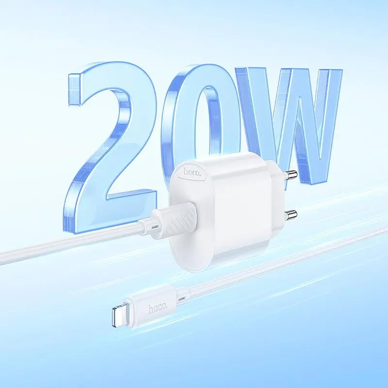 Адаптер сетевой HOCO Type-C to Lightning Fighter single port charger set C109A 1Type-C, 3A/20W, PD/ - фото 2
