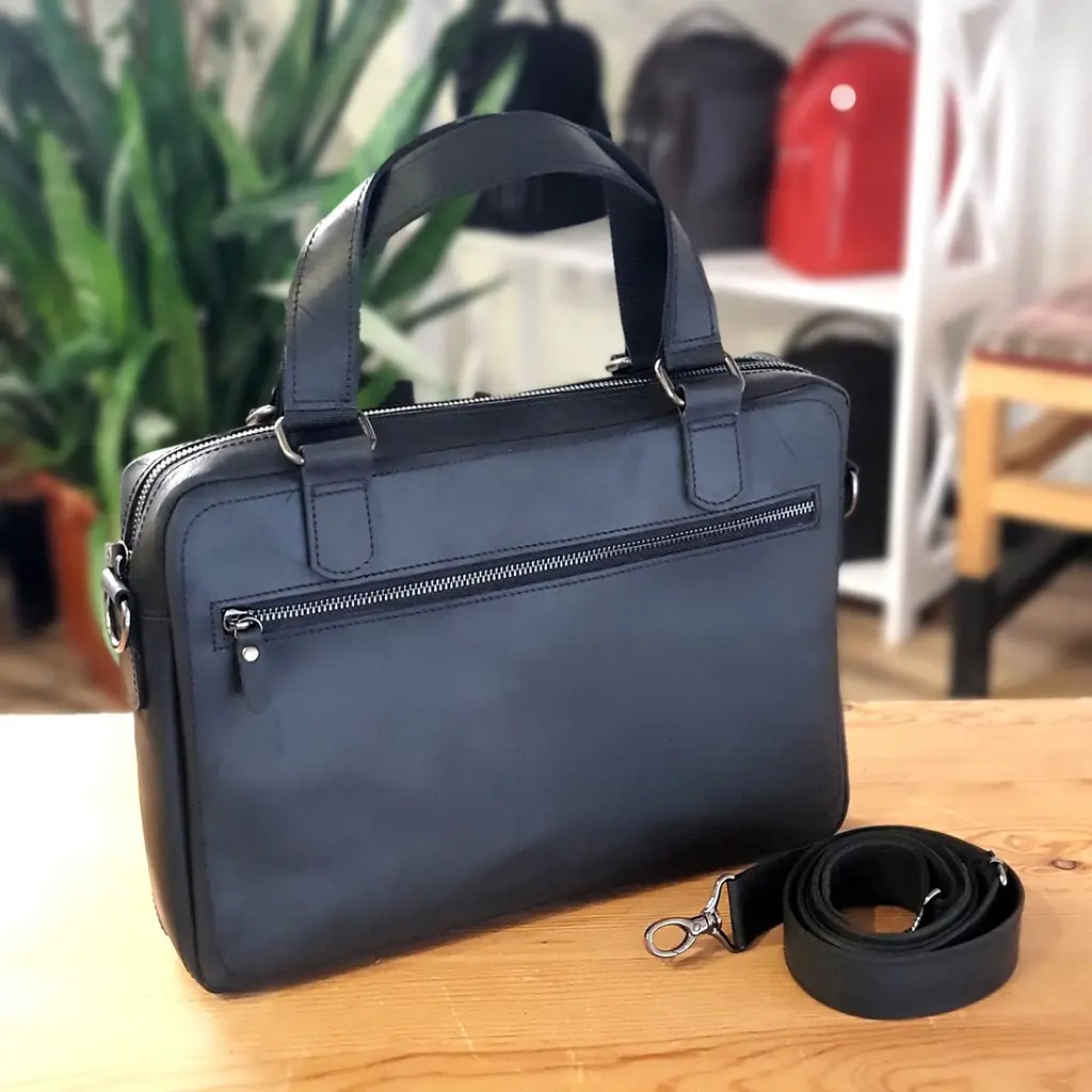 Шкіряна сумка GS фомат А4 чорна (БА4З 003 черн) 70 см