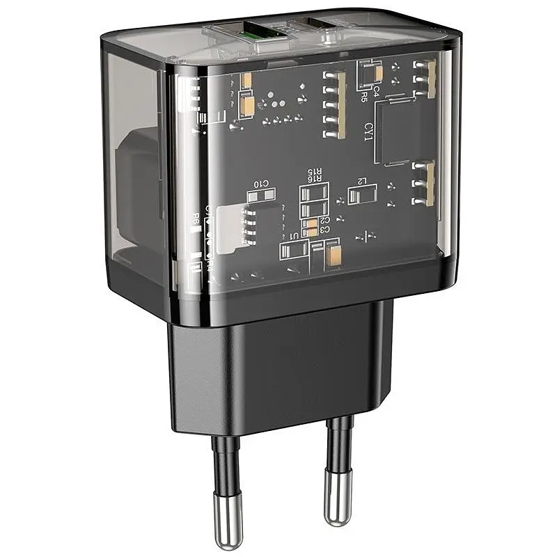 Зарядное устройство 2 выхода Hoco N34 dual-port 20W блок адаптер прозрачно черный - фото 4
