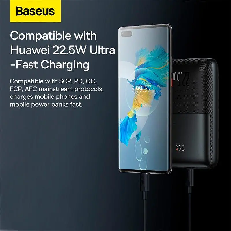 Внешний аккумулятор BASEUS Bipow Pro Digital Display 20000 mAh 22.5W портативная батарея черная - фото 9