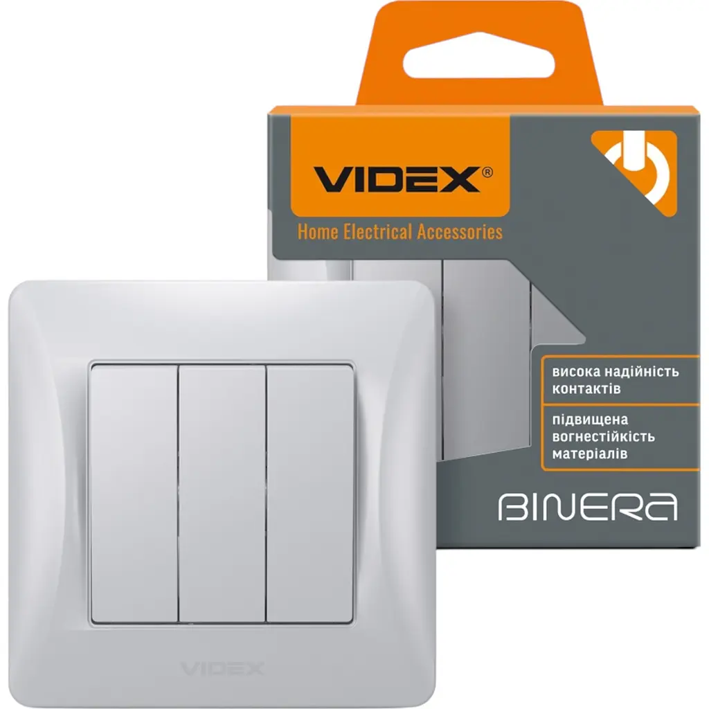 Вимикач трьохклавішний Videx Binera срібний шовк 1 шт. - фото 4
