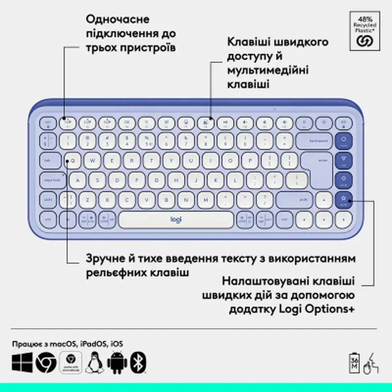 Клавіатура Logitech POP Icon Keys Bluetooth UA Lilac (920-013074) - фото 6