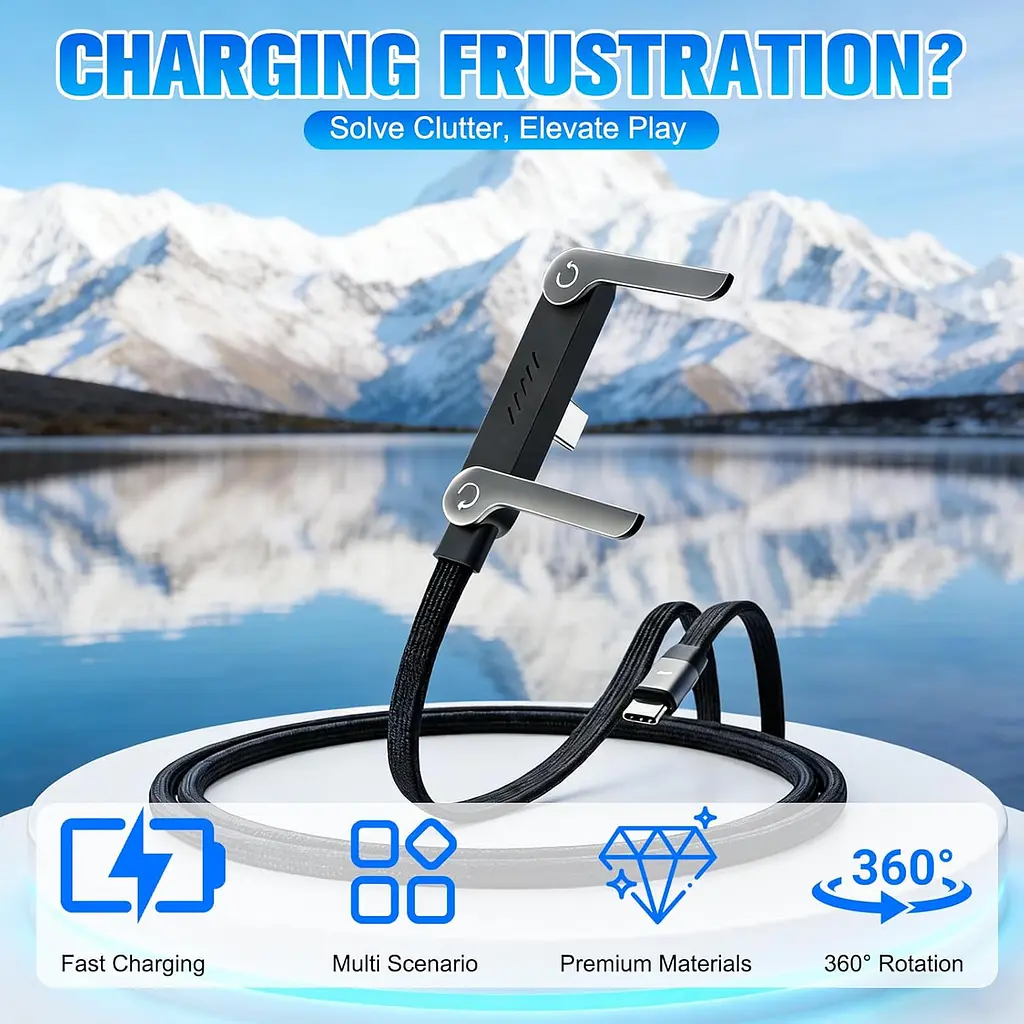 Кабель USB Type-C Type-C 240 W со складывающейся подставкой 2 м black - фото 4
