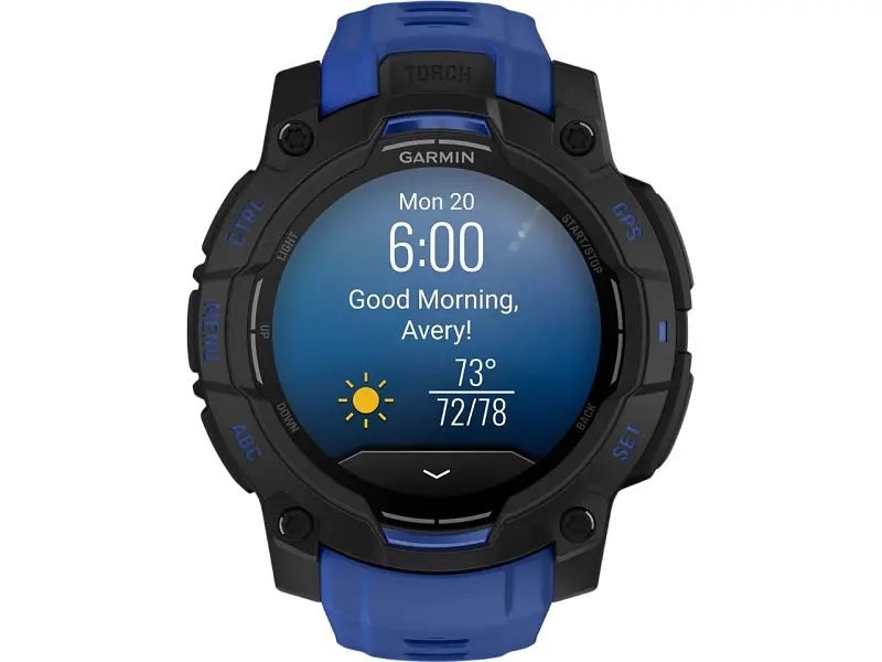 Смарт-годинник Garmin Instinct 3 45mm AMOLED Black with Blue Band (010-02936-03/43) - фото 2