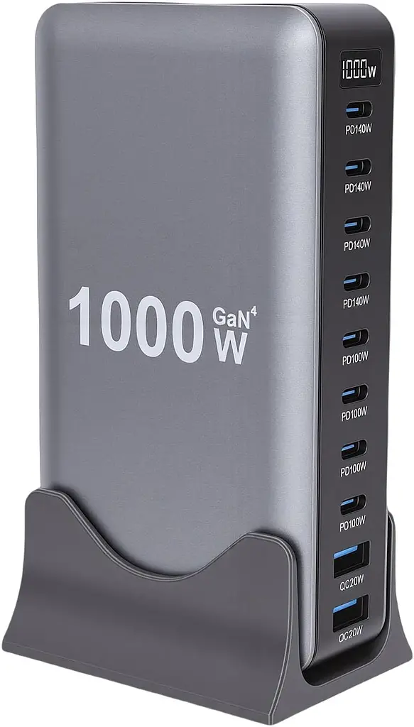 Мережева зарядна станція ILEPO 1000W на 2 USB+8 Type-C мультизарядний пристрій потужний блок живлення Black (19340) - фото 2