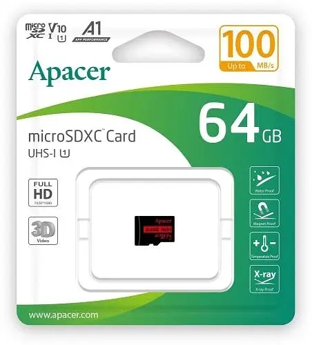 Карта пам'яті microSDXC, 64Gb, R100, Class10 UHS-I U1 V10 A1 Apacer teh0028471 - фото 2