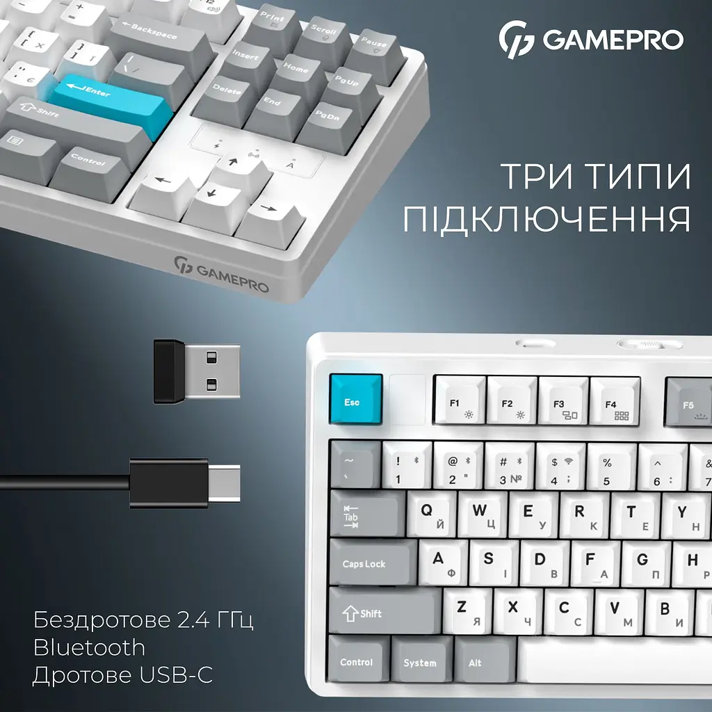 Клавіатура GamePro Asgard Ragnar Keychron Super Red Switch Wireless/Bluetooth/USB White бездротова (MK285WH) - фото 8