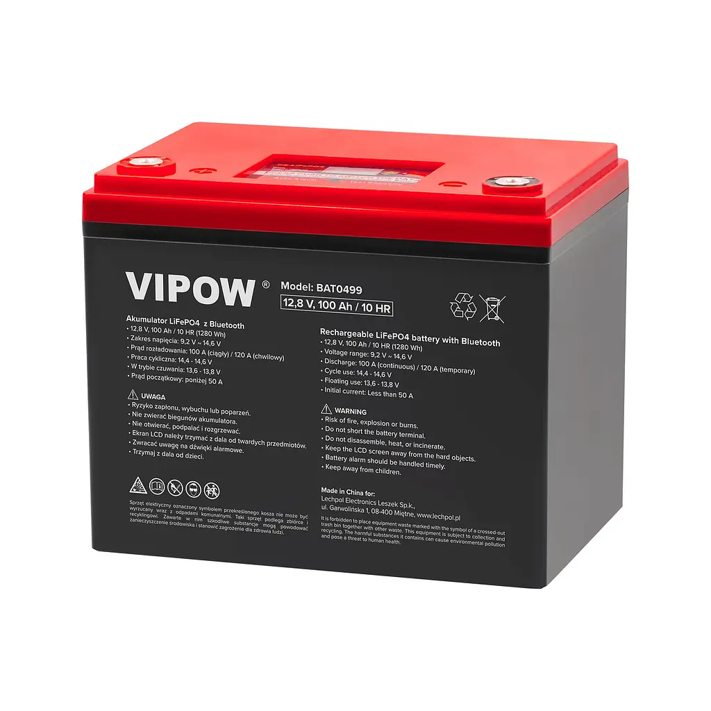 Аккумулятор Vipow LiFePO4 12,8В 100Ah (100А) BMS 1280Wh Bluetooth