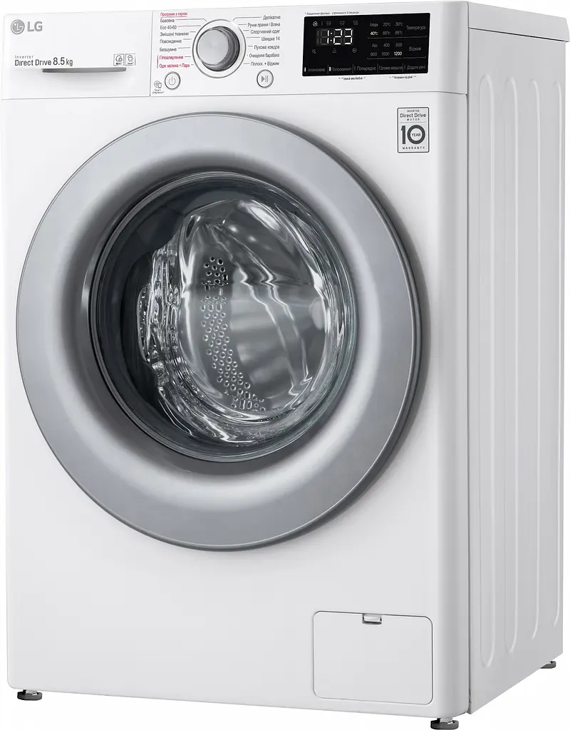 Пральна машина LG з фронтальним завантаженням F2V3GS4W, 8,5кг, 1200, A+++-30%, Пар, глибина 47см, Дисплей, Інвертор, Білий (F2V3GS4W) - фото 3