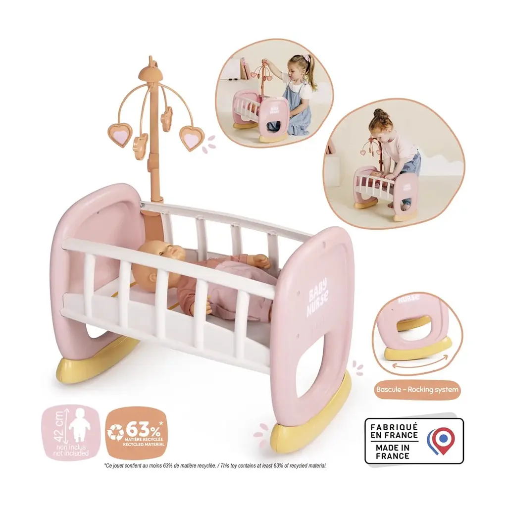 Игровой набор Smoby Колыбель Бэби Ньорс. Терракотовая пудра с мобилем, 18 мес. (7600220390) - фото 4