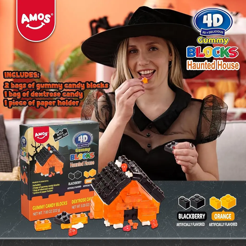 Жувальні цукерки Amos Halloween 4D Gummy Blocks Haunted House 232 г - фото 8