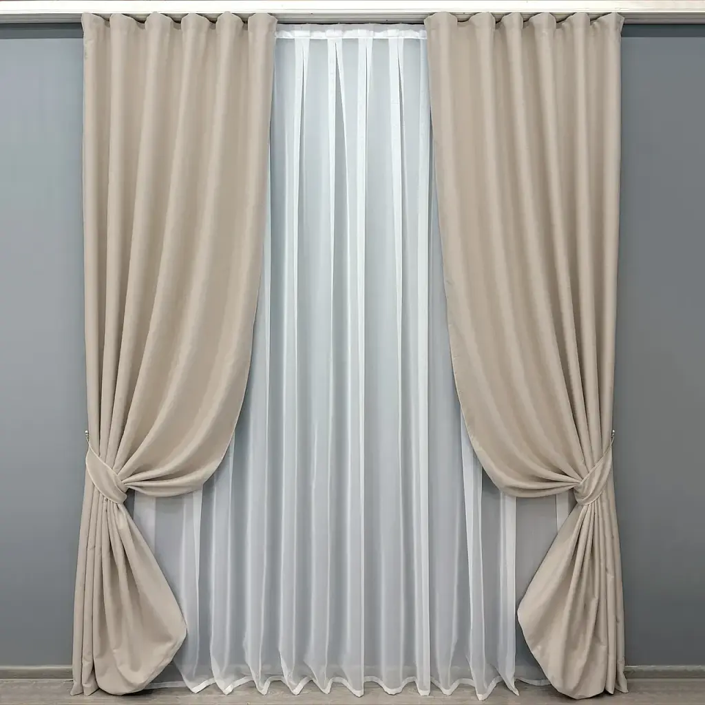 Комплект штор VR-Textil Eclipse блэкаут 2 шт 150x270 см бежевый (1789ш) - фото 2