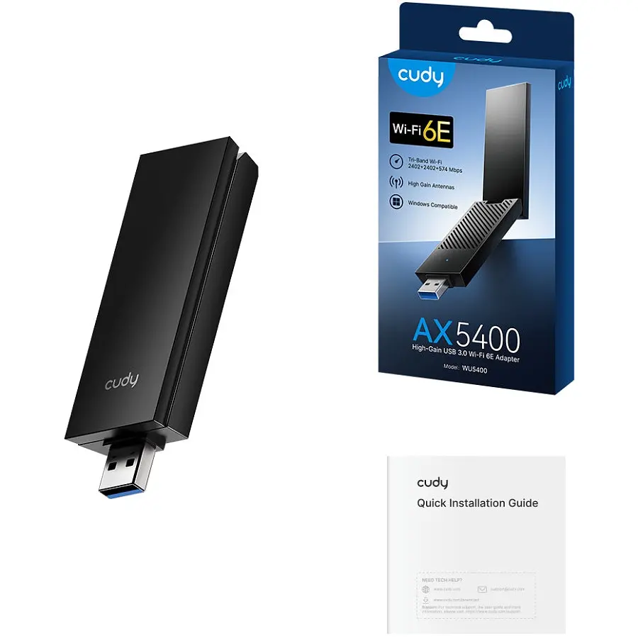 Адаптер Wi-Fi Cudy WU5400, AX5400 Tri-Band Wi-Fi 6 / 6E USB 3.0 Adapter, 802.11ax/ac/a/b/g/n, 2402Mbp - фото 5