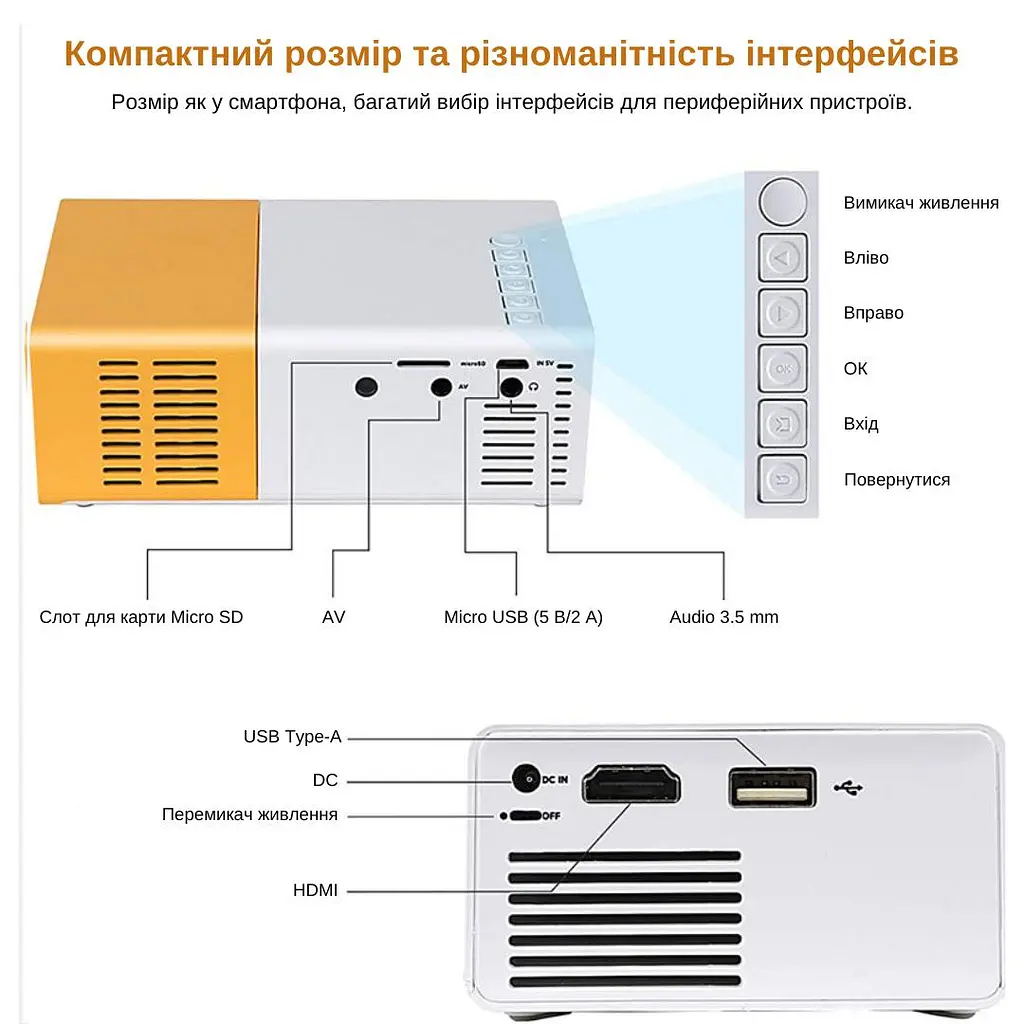 Проектор XON SmartView CY200 320x240P, 600Lm (XVAA0302BW 1691) Чорний/Білий - фото 11